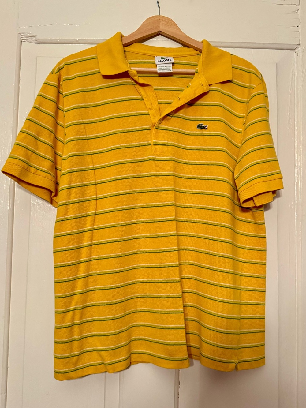 Lacoste Yellow Polo with Green and White Stripes